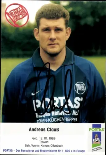 Autogrammkarte Fußballer Andreas Clauß, Kickers Offenbach, Autogramm