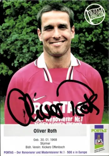 Autogrammkarte Fußballer Oliver Roth, Kickers Offenbach, Autogramm