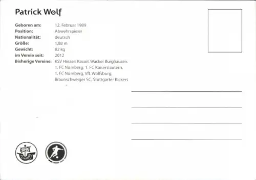 Autogrammkarte Fußballer Patrick Wolf, FC Hansa Rostock, Autogramm