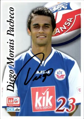 Autogrammkarte Fußballer Diego Morais Pacheco, FC Hansa Rostock, Autogramm