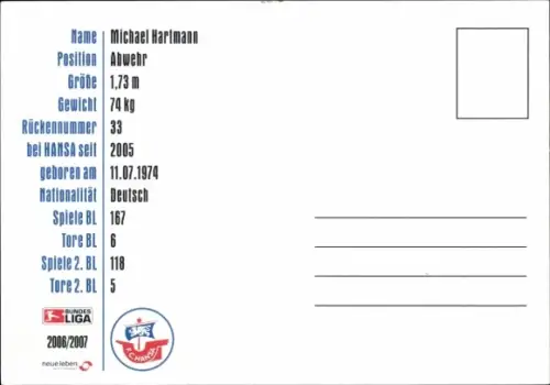 Autogrammkarte Fußballer Michael Hartmann, FC Hansa Rostock, Autogramm