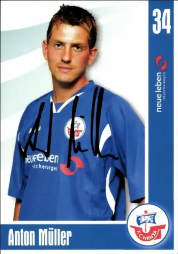 Autogrammkarte Fußballer Anton Müller, FC Hansa Rostock, Autogramm