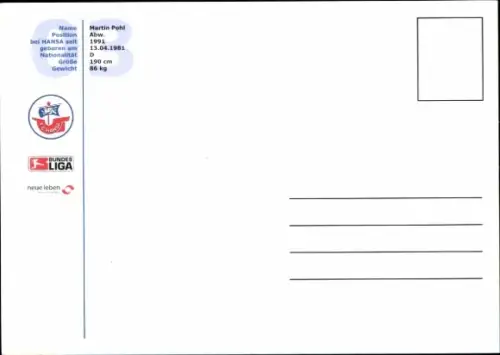 Autogrammkarte Fußballer Martin Pohl, FC Hansa Rostock, Autogramm