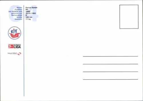 Autogrammkarte Fußballer Enrico Gaede, FC Hansa Rostock, Autogramm