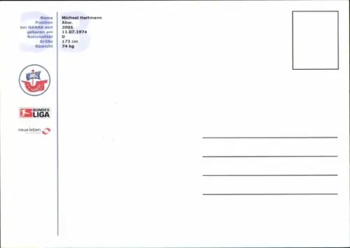 Autogrammkarte Fußballer Michael Hartmann, FC Hansa Rostock, Autogramm