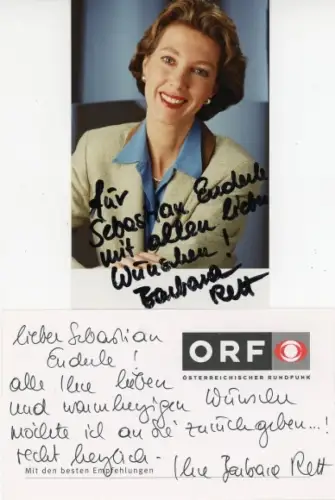 Autogrammkarte Moderatorin Barbara Rett, Portrait, Autogramm