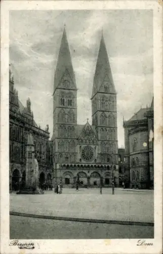 Ak Schnoor Bremen, Dom, zwei Türme, Menschen, Schwarz-Weiß-Foto