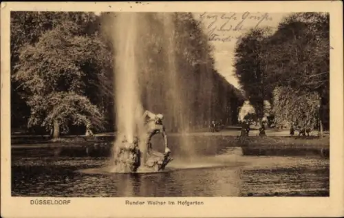 Ak Düsseldorf am Rhein, Runder Weiher im Hofgarten