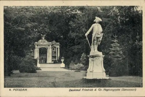Ak Potsdam Sanssouci, Denkmal Friedrich d. Gr., Neptungrotte, Sanssouci, Potsdam