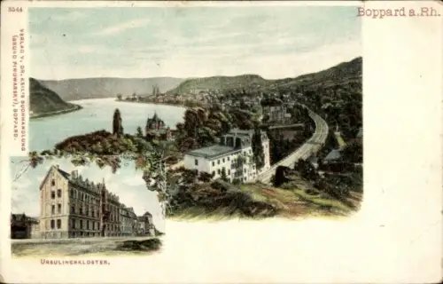 Ak Boppard am Rhein, Boppard a.Rh., Urbulinenkloster, Rheinlandschaft, Fluss, Berge