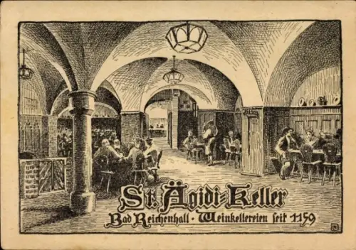 Ak Bad Reichenhall in Oberbayern, St. Ägidi Keller,  Weinkeller seit 1159, Mittelalter, Maturwein