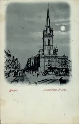 Mondschein Ak Berlin Kreuzberg, Jerusalemkirche, Jerusalemer Kirche