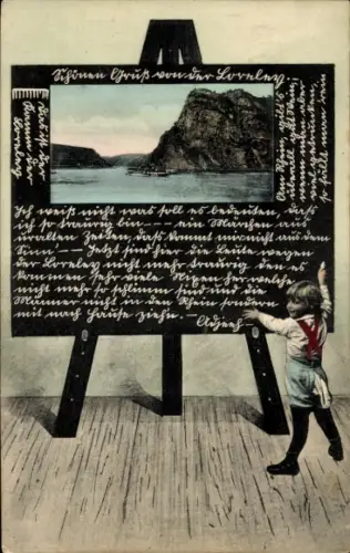 Passepartout Ak St. Goarshausen am Rhein, Loreley