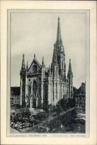 Ak Mulhouse Mülhausen Elsass Haut Rhin, Protestantische Kirche,  Eglise Protestante, Schwarz-Weiß
