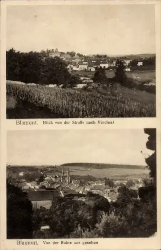 Ak Blamont Meurthe et Moselle, Straße nach Verdinal, Ort von der Ruine aus