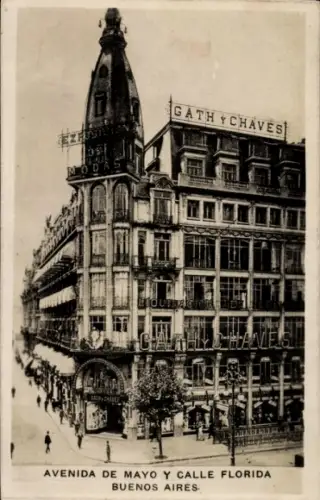 Ak Buenos Aires Argentinien, Gath Chaves, Avenida de Mayo, Calle Florida,  Werbung