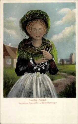 Künstler Ak Gilgenberger, H., Sonntagsmorgen, Frau in friesischer Tracht