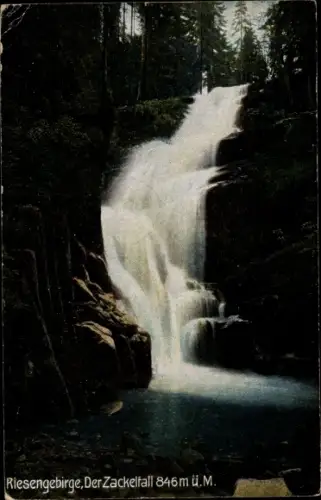 Ak Szklarska Poręba Schreiberhau Riesengebirge Schlesien, Zackelklamm, Zackelfall