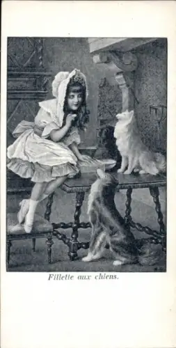 Ak Kleines Mädchen mit Hunden, Portrait