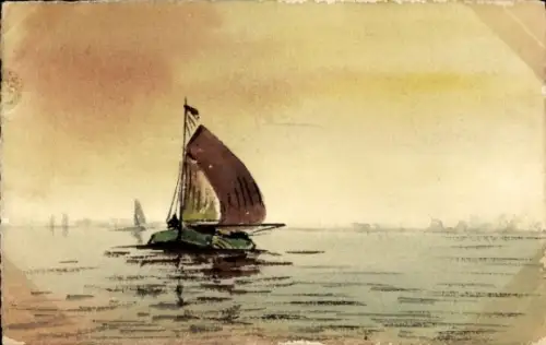 Handgemalt Ak Seepanorama, Segelboot
