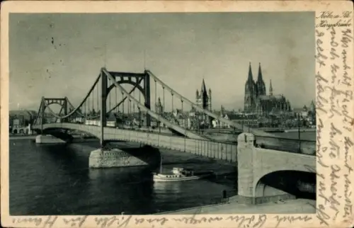 Ak Cöln Köln am Rhein, Brücke, Fluss, Schiffe, Kölner Dom, Stadtansicht