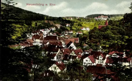 Ak Neuenbürg an der Enz Schwarzwald,  Landschaft, Häuser, Bäume, Kirche