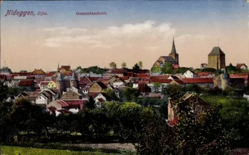 Ak Nideggen in der Eifel,  Eifel, Gesamtansicht, Häuser, Kirche, Landschaft