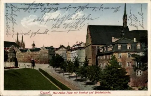 Ak Kassel in Hessen, Marställer-Platz mit Renthof und Brüderkirche