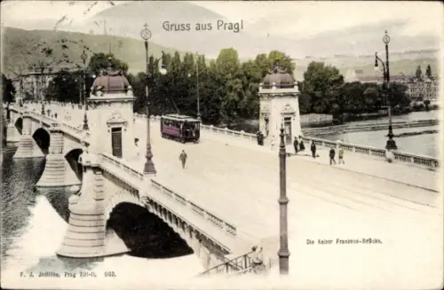 Ak Praha Prag Tschechien, Kaiser Franzens-Brücke, Straßenbahn