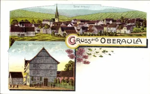 Litho Oberaula im Schwalm Eder Kreis, Gasthof, Totalansicht