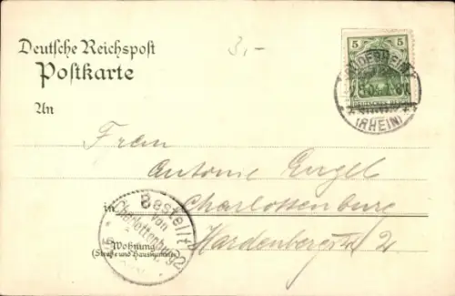 Litho Niederwald Rüdesheim Rhein,Blick auf ein Denkmal