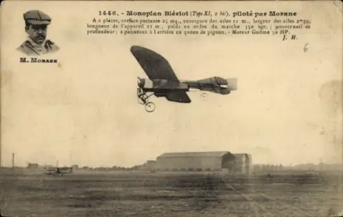 Ak Monoplan Bleriot, pilote par Morane, Flugpionier, Flugzeug
