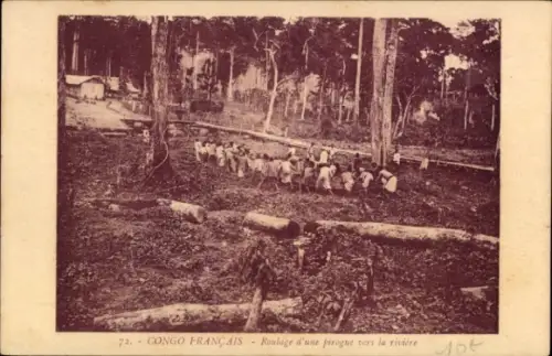 Ak Pool Malebo Stanleypool DR Kongo Zaire,  Gruppe von Menschen, Baumstämme, Pirogue, Fluss