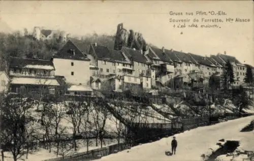 Ak Pfirt Ferrette Elsass Haut Rhin, Stadtansicht im Winter