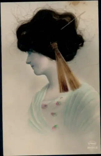 Echthaar Ak Frauenportrait im Profil, Amag 62484/6