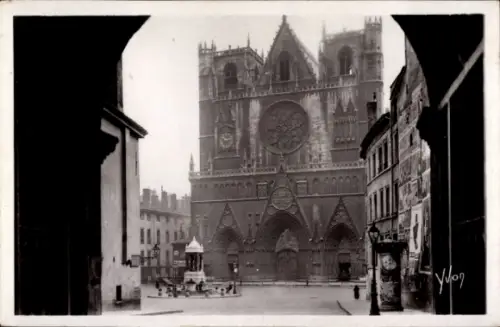 Ak Lyon Rhône, Kathedrale Saint-Jean,  Schwarz-Weiß-Foto, Kunstverlag Yvon