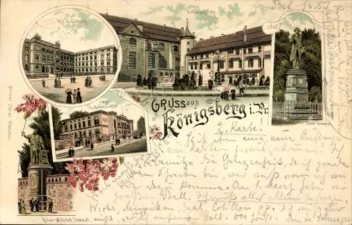 Litho Kaliningrad Königsberg Ostpreußen, Regierung, Schlosskirche, Kaiser Wilhelm Denkmal