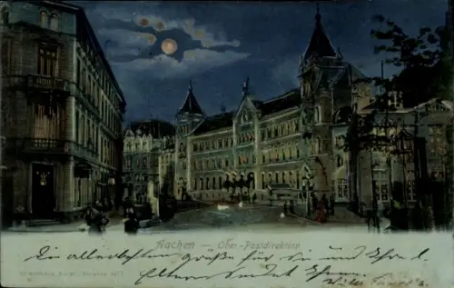 Mondschein Ak Aachen, Ober-Postdirektion