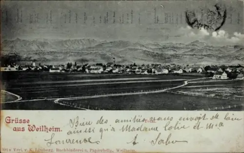 Mondschein Ak Weilheim Oberbayern, Gesamtansicht
