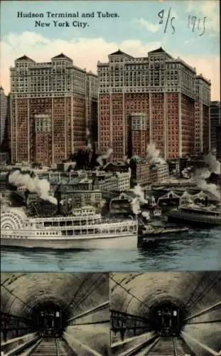 Ak New York City USA, Hudson Terminal, U-Bahn-Tunnel von New Jersey, Dampfer