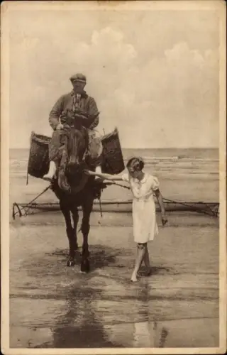 Ak Prinzessin Josephine Charlotte von Belgien am Strand, Fischer auf Maultier