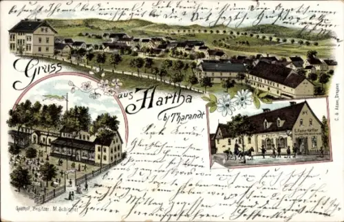 Litho Hartha Hintergersdorf Tharandt im Erzgebirge, Gesamtansicht, Gasthof
