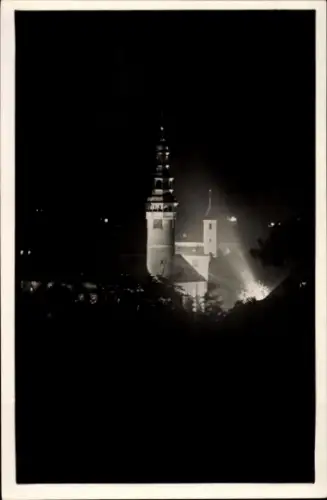 Ak Domažlice Taus Region Pilsen, Chodsky hrad, Nachtbeleuchtung