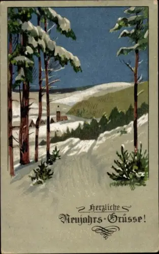 Ak Glückwunsch Neujahr, Winterlandschaft
