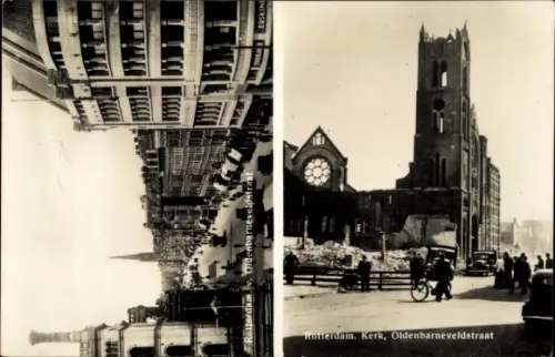 Ak Rotterdam Südholland Niederlande, Oldenbarneveldstraat, Kirchenruine