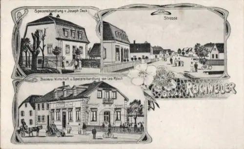 Litho Richwiller Reichweiler Elsass Haut Rhin, Specereihandlung von J. Deck, Straße, Bäckerei