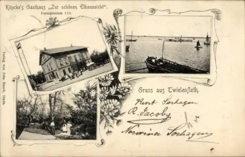 Ak Hollern Twielenfleth an der Elbe, Köpckes Gasthaus Zur schönen Elbaussicht