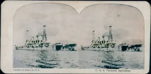 Stereo Foto Amerikanisches Kriegsschiff, Schlachtschiff USS Vermont