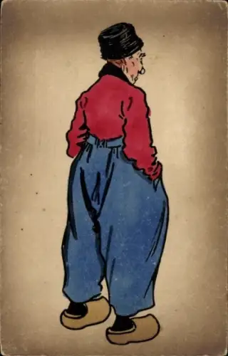 Künstler Ak Mann in Niederländischer Tracht, Rückenansicht