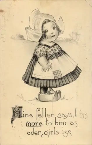 Künstler Ak Mädchen in niederländischer Tracht, Holzschuhe